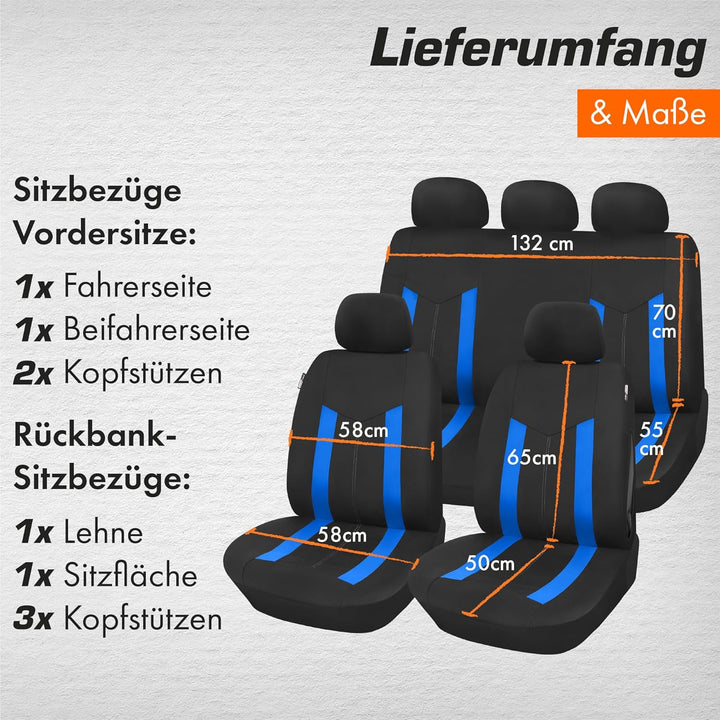 Upgrade4cars Autositzbezüge Set Universal Blau | Auto-Schonbezüge Vordersitze & Rückbank | Autositzb
