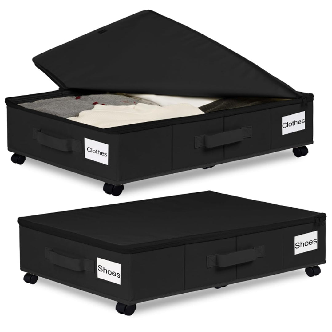 2 Stück Unterbett Aufbewahrungsbox, 50L Faltbare Unterbett Aufbewahrung mit Deckel, Unterbettkommode