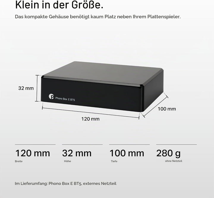 Pro-Ject Phono Box E BT 5, Kabelloses BT5-Streaming mit aptX HD für Phono und Line Quellen, Schwarz
