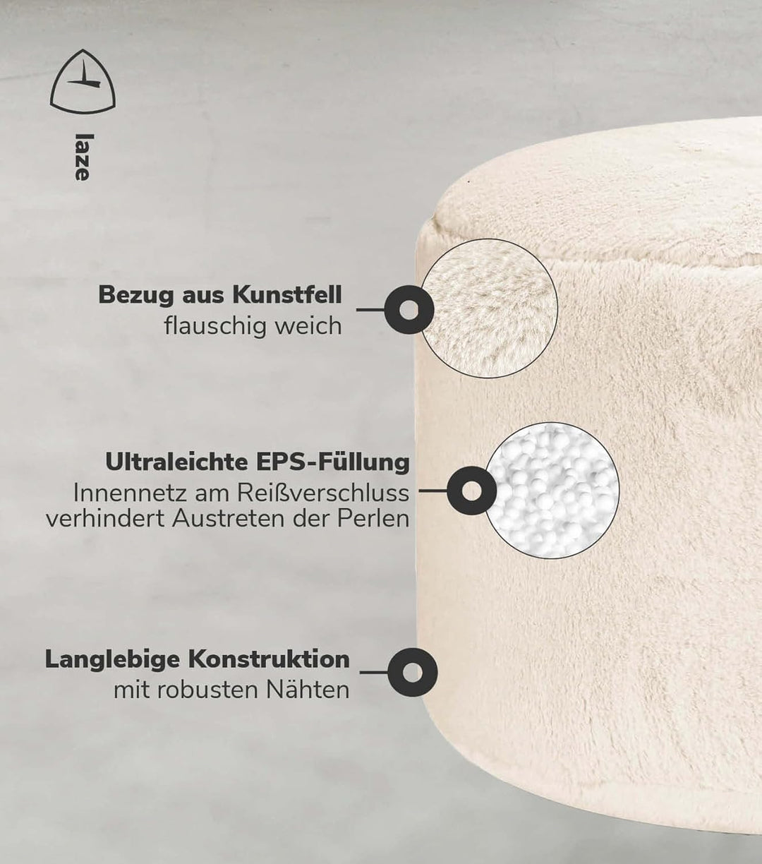 mokebo Pouf XL aus Kunstfell 'Der Flauschige', Flauschiger Fusshocker oder Sitzpouf in Faux fur in B