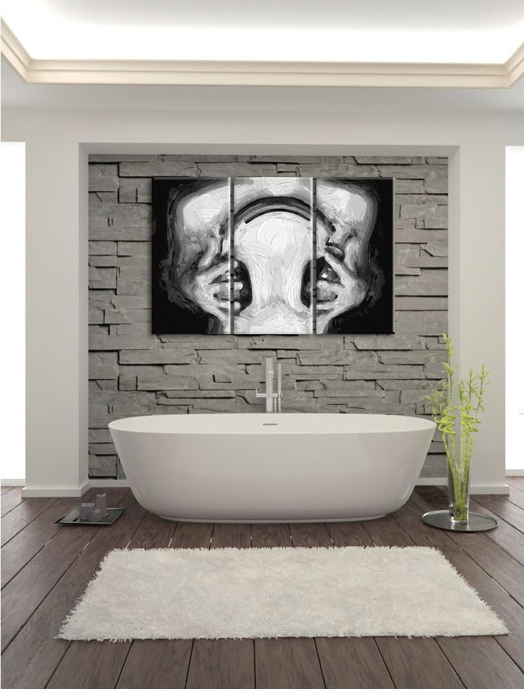 Pixxprint Sexy Girl mit Kopfhörer Pinsel Effekt 3-Teiler Leinwandbild 120x80 Bild auf Leinwand