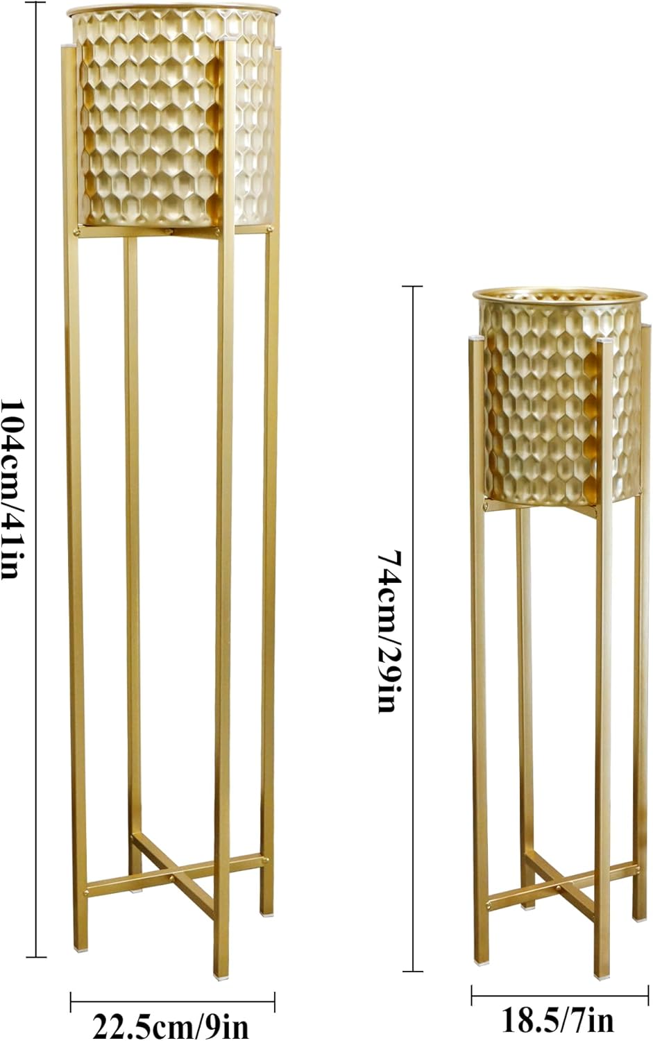 TRIROCKS Set von 2 hohen Pflanzgefässen mit Ständer Innen Aussen Metall Gold Pflanzgefässe für Pflan
