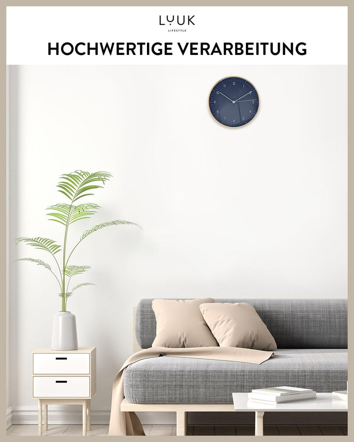 LUUK LIFESTYLE Moderne Quarz Wanduhr, Geräuschlos, 24,8cm, Dunkelblau | lesbare arabische Ziffern, g