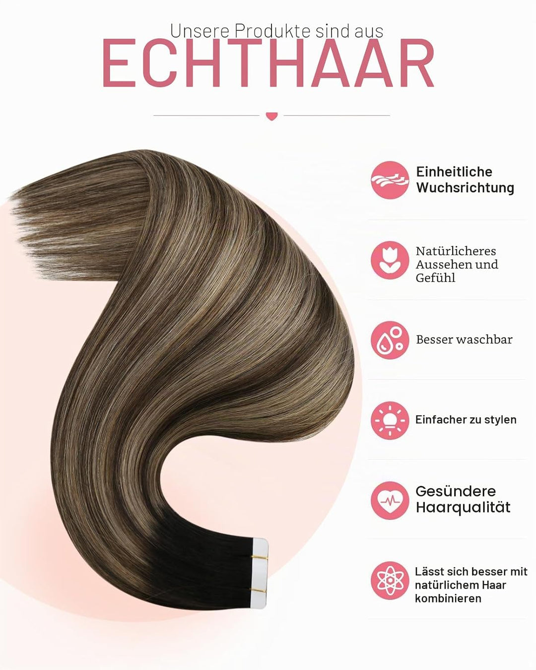 Moresoo Tape in Extensions Echthaar Dunkelbraun Invisible Tape Extensions Haarverlängerung Echthaar