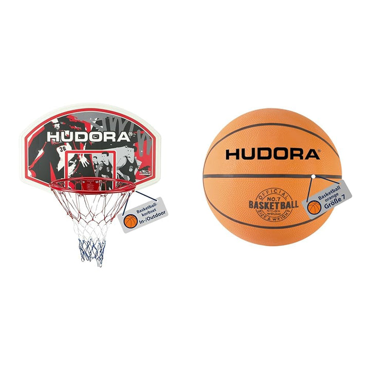 HUDORA Basketballkorb Set - Indoor &amp; Outdoor Basketballkorb mit Brett - Basketball Korb inkl. Befest