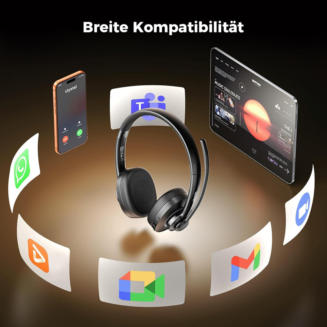 TECKNET V5.2 Bluetooth Headset mit Mikrofon, Wireless Headset mit Noise Cancelling