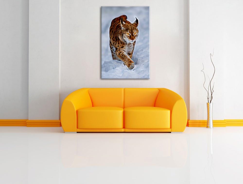 Luchs im Schnee Deluxe Format: 100x70 cm auf Leinwand, XXL riesige Bilder fertig gerahmt mit Keilrah