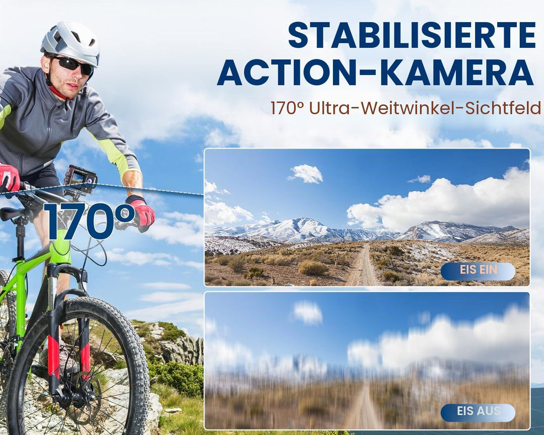 Dual Screen Action Cam 4K60FPS, 48MP WiFi ActionKameras, 40M Unterwasserkamera Mit EIS,170° wasserdi