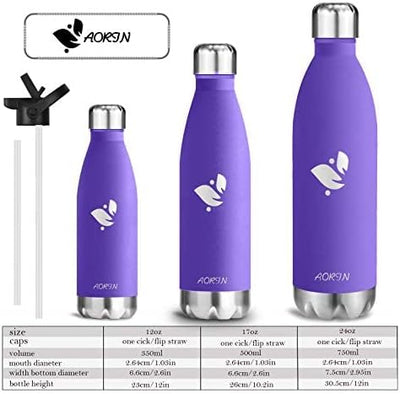 AORIN Vakuum-Isolierte Trinkflasche - 350ml/500ml/750ml - Wasserflasche BPA-Frei,24 H Kühlen & 12 H