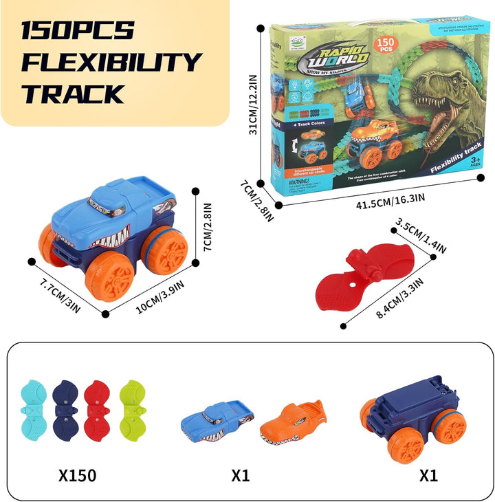 Kinder Rennbahn Spielzeug, 150pcs Autorennbahn Auto Spielzeug mit 2 Glow Cars Spielzeug, Autorennbah