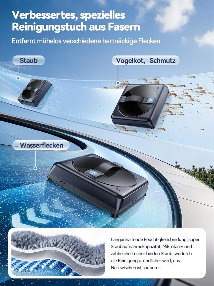 Fensterputzroboter, 5000Pa Mini Fensterroboter, Vier-Düsen-System, 64 MM ultradünn, Randerkennung, 4