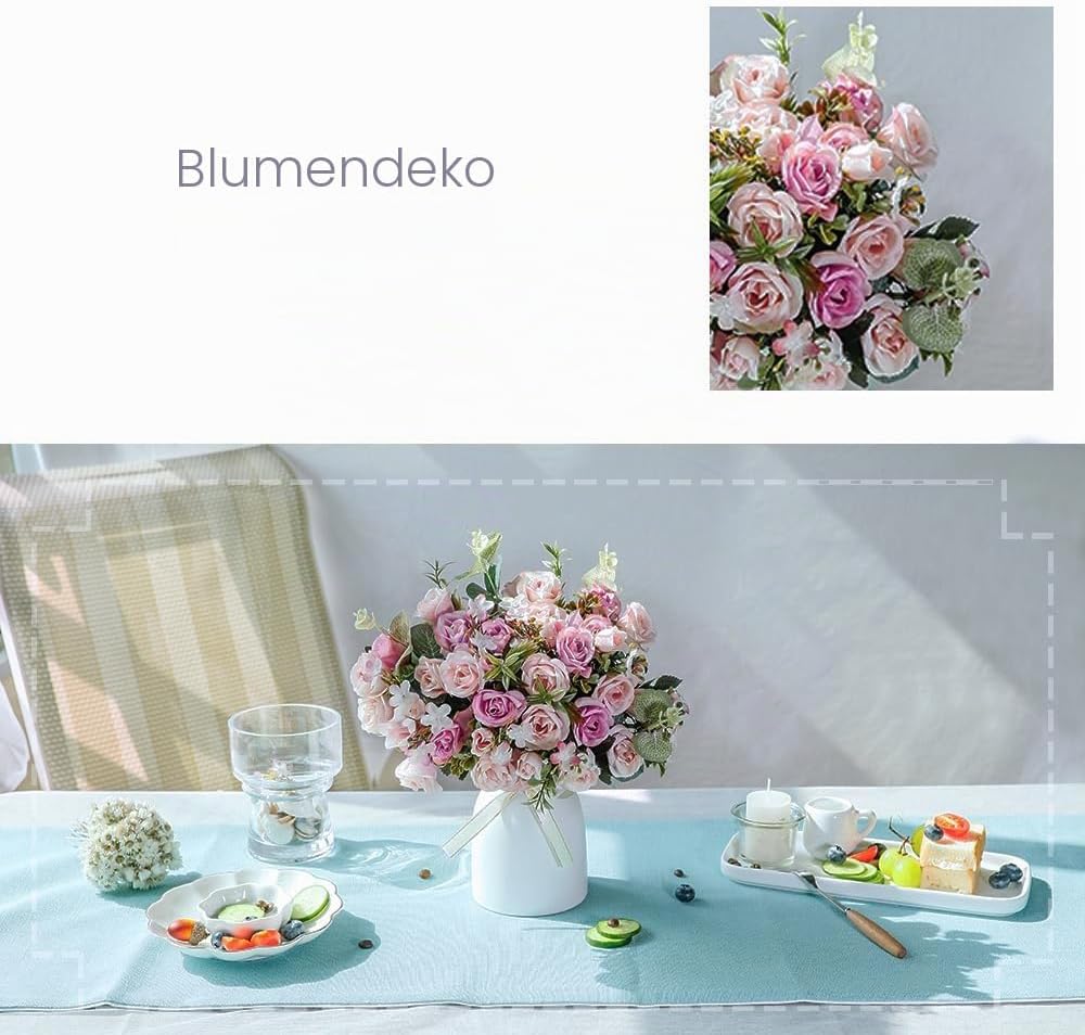 LESING Künstliche Seidenrose mit Vase, künstliche Blumen, Hochzeitsblumen, Blumensträusse, Arrangeme