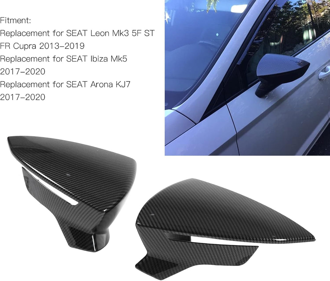 Ymiko Paar Rückspiegel-Schutzabdeckungen, Ersatz für Rückspiegelabdeckung Links Rechts für SEAT Leon