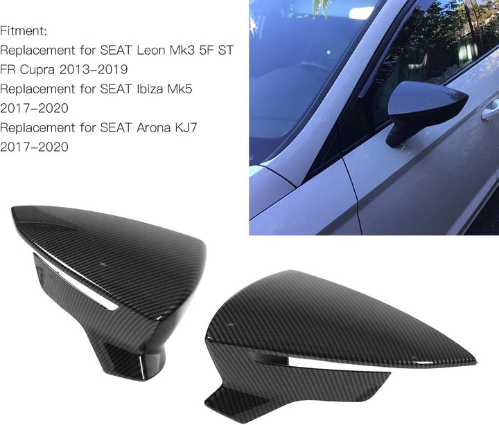 Ymiko Paar Rückspiegel-Schutzabdeckungen, Ersatz für Rückspiegelabdeckung Links Rechts für SEAT Leon