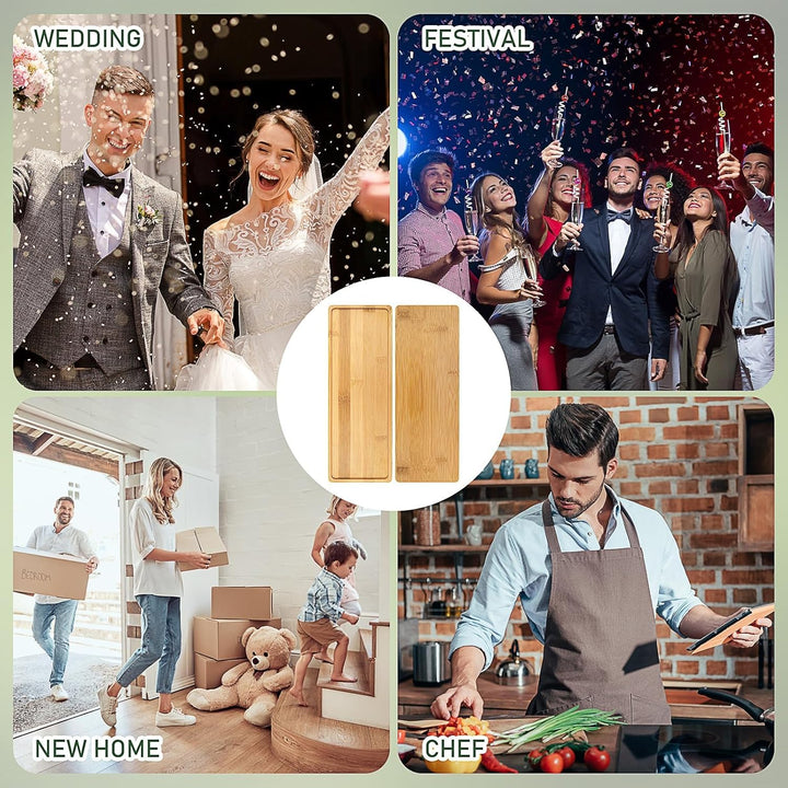 10 Stück Kleine Bambus Tabletts, 28 x 10 cm Rechteckig Holztablett, Holz Serviertabletts Servierplat