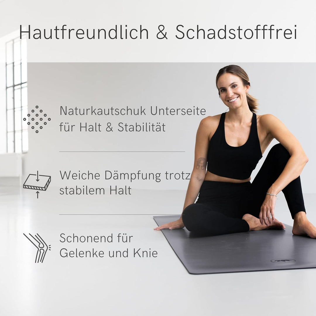 LOTUSCRAFTS® Yogamatte rutschfest, aus Naturkautschuk, universell einsetzbar als Yoga Matte, Sportma