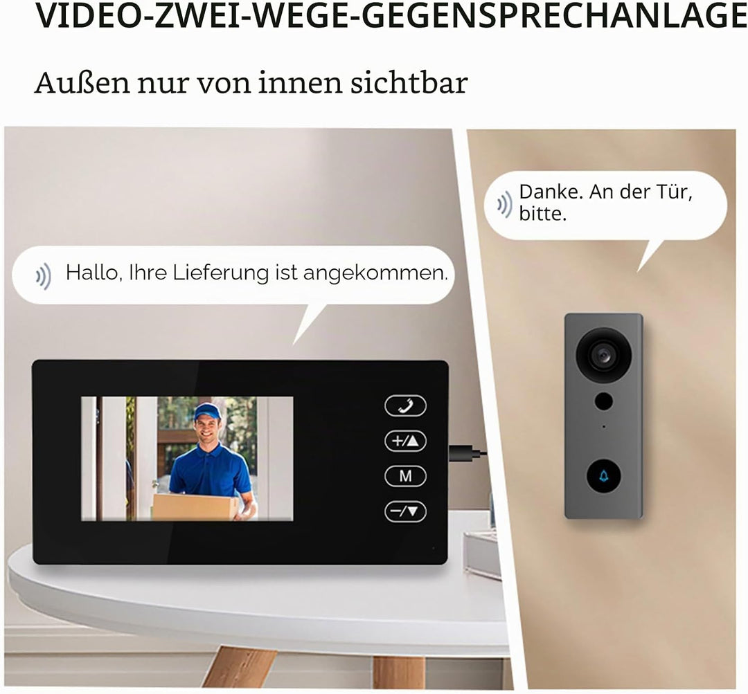 2,4 G Kabellose Video-Türklingelkamera mit Display, 4,3-Zoll-IPS-Bildschirm, Video-Türsprechanlage,
