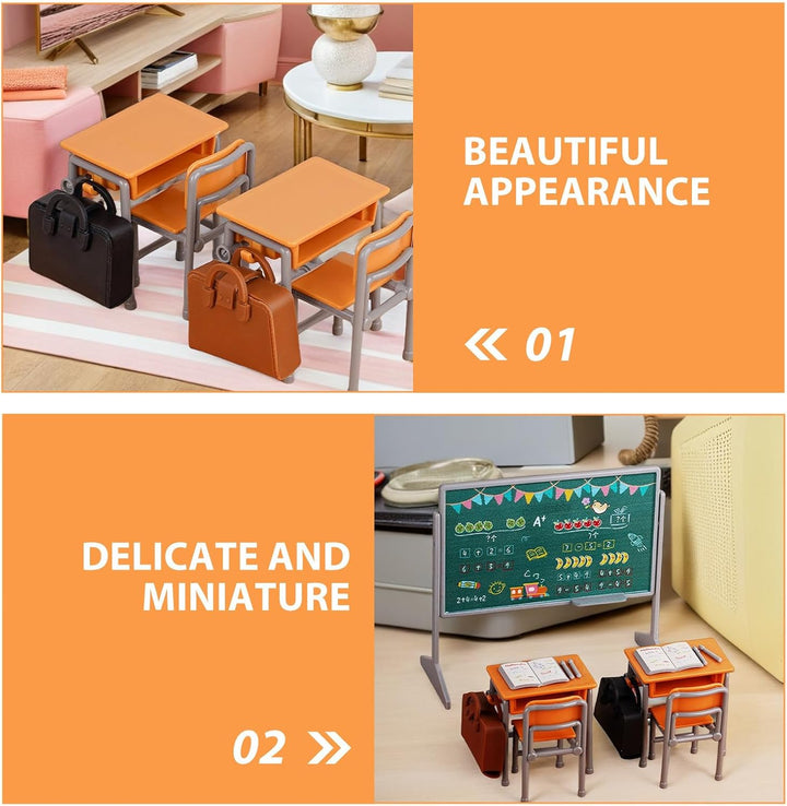 TOYANDONA 1 Set Miniatur-Klassenzimmer-Spielset inklusive Schulstuhl, Schreibtisch, Tafel, Buch, Sch