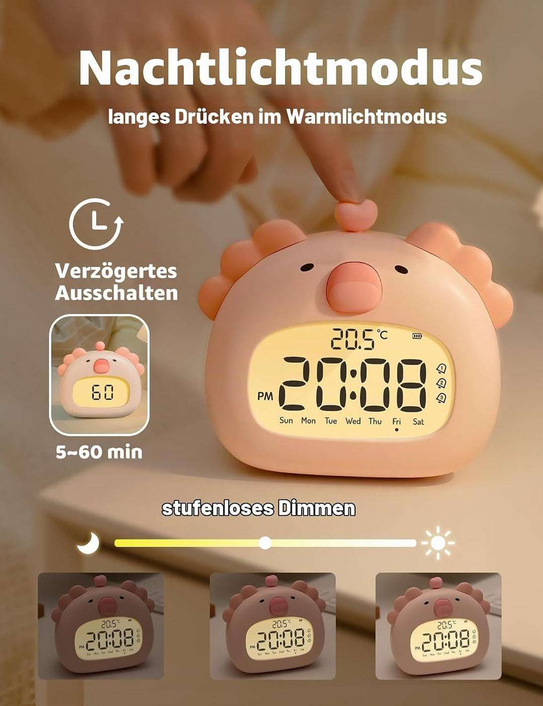 IHALO Cute Axolotl Kinderwecker, Nachttischwecker mit Nachtlicht, digitales LED-Display, 3,15 Zoll,