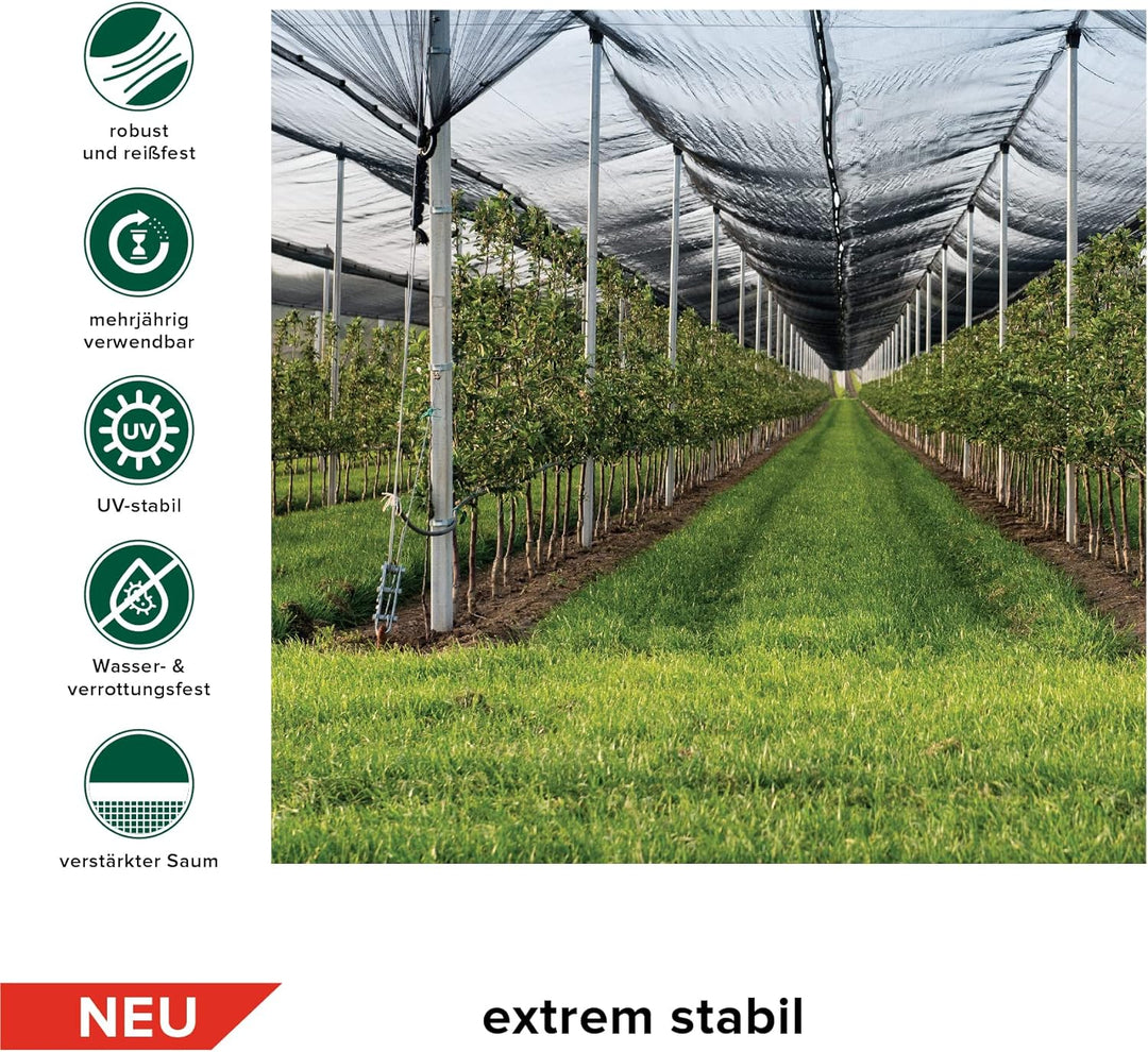 AGROFLOR® Hagelschutznetz, Grösse 3 x 6 m, schwarz - Robustes Netz für den Schutz von Obst, Gemüse,