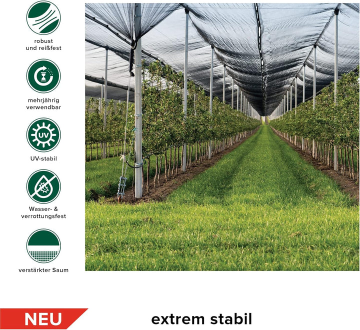 AGROFLOR® Hagelschutznetz, Grösse 3 x 6 m, schwarz - Robustes Netz für den Schutz von Obst, Gemüse,