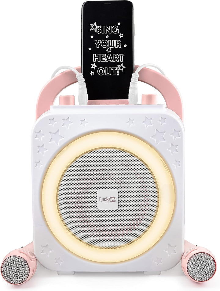 RockJam Ring Bluetooth Karaoke Machine with Two Mics Rose Gold Ring Light & Disco Light