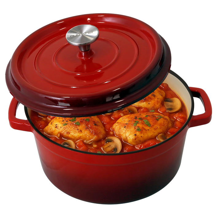 NutriChef Dutch Oven Gusseisen Topf – Brotbackform 5L mit Deckel, Emaille, Brotbacktopf, Gleichmässi