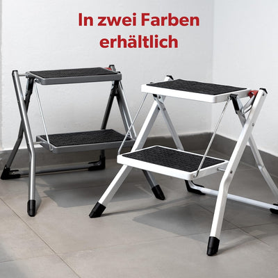 siwitec Mini-Klapptritt aus Stahl 2 Stufen Anthrazit | Kleine Trittleiter mit Anti-Rutsch-Matten | T
