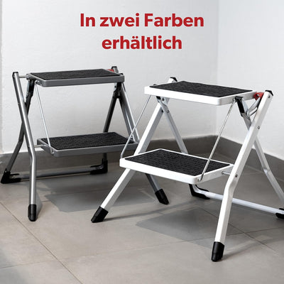 siwitec Mini Klapptritt mit 2 Stufen, Faltbare Leiter, Tritthocker bis zu 150 kg belastbar, Trittlei