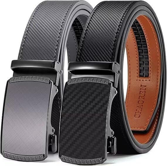 CHAOREN Gürtel Herren 2er-Pack, 35mm Automatik Ledergürtel mit Ratsche - Passgenau Zuschneidbar, Ide