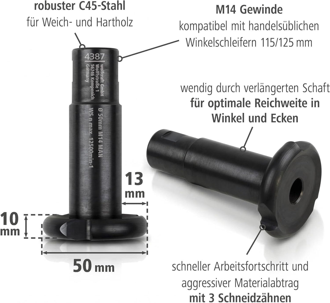 wolfcraft Frässcheibe für den Winkelschleifer I 4387000 I Für vielfältige Holzarbeiten, Frässcheibe