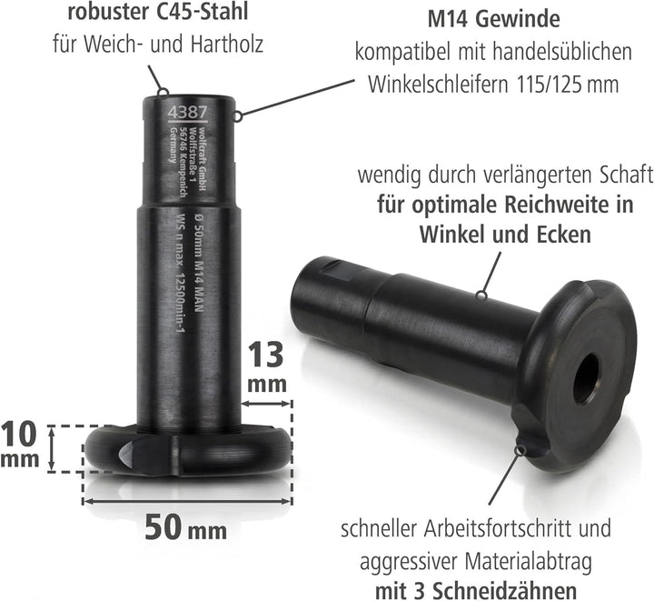 wolfcraft Frässcheibe für den Winkelschleifer I 4387000 I Für vielfältige Holzarbeiten, Frässcheibe