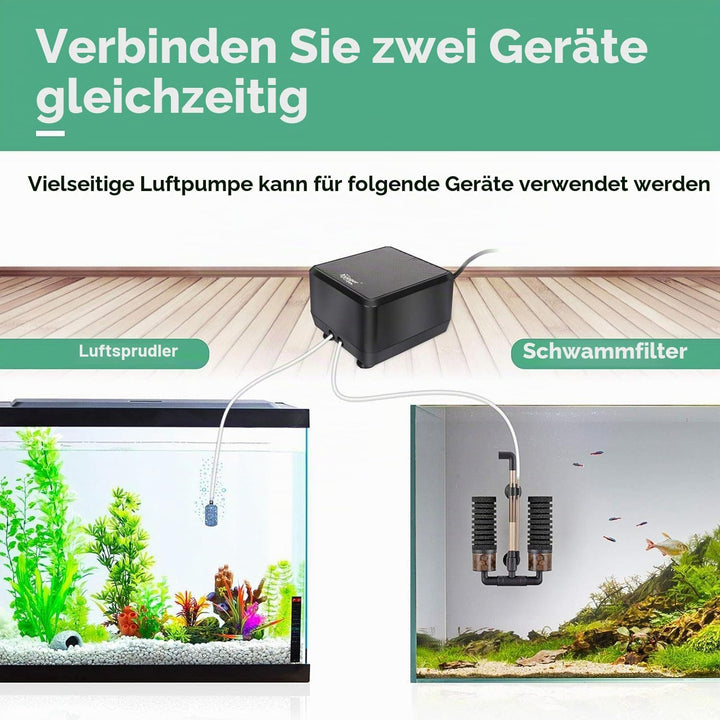 hygger Leiseste Aquarium Luftpumpe, regelbare Sauerstoffpumpe 2 Luftauslässe 5W/10W Ultra Leise Leis