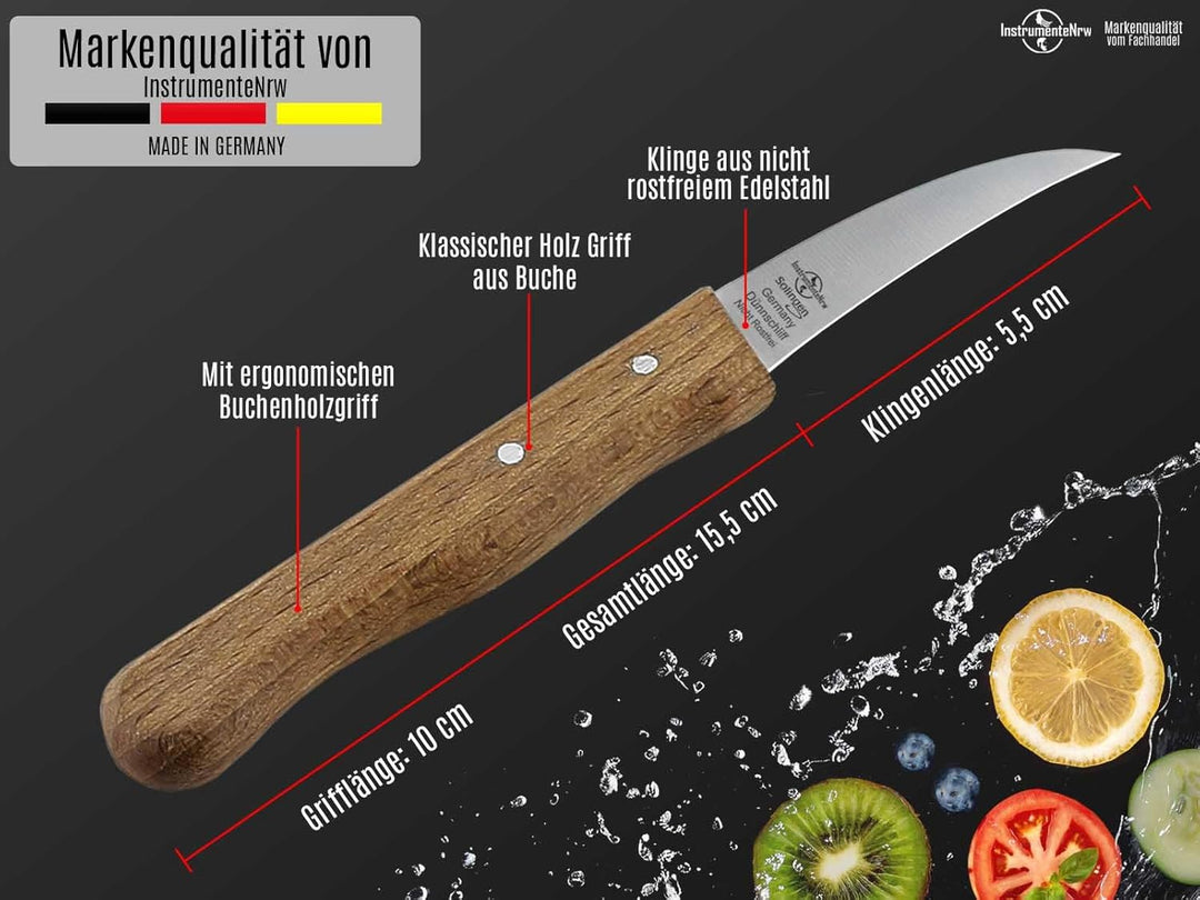 Schälmesser Solingen Vogelschnabel 2er Set mit Nicht Rostfreier gebogener Klinge Küchenmesser Extra