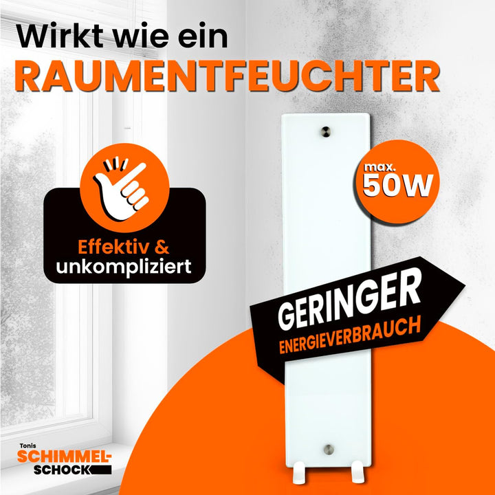 Tonis SCHIMMELSCHOCK 2x Glaspanel Anti-Schimmel-Heizung zur Schimmelbekämpfung plus Verbindungskabel