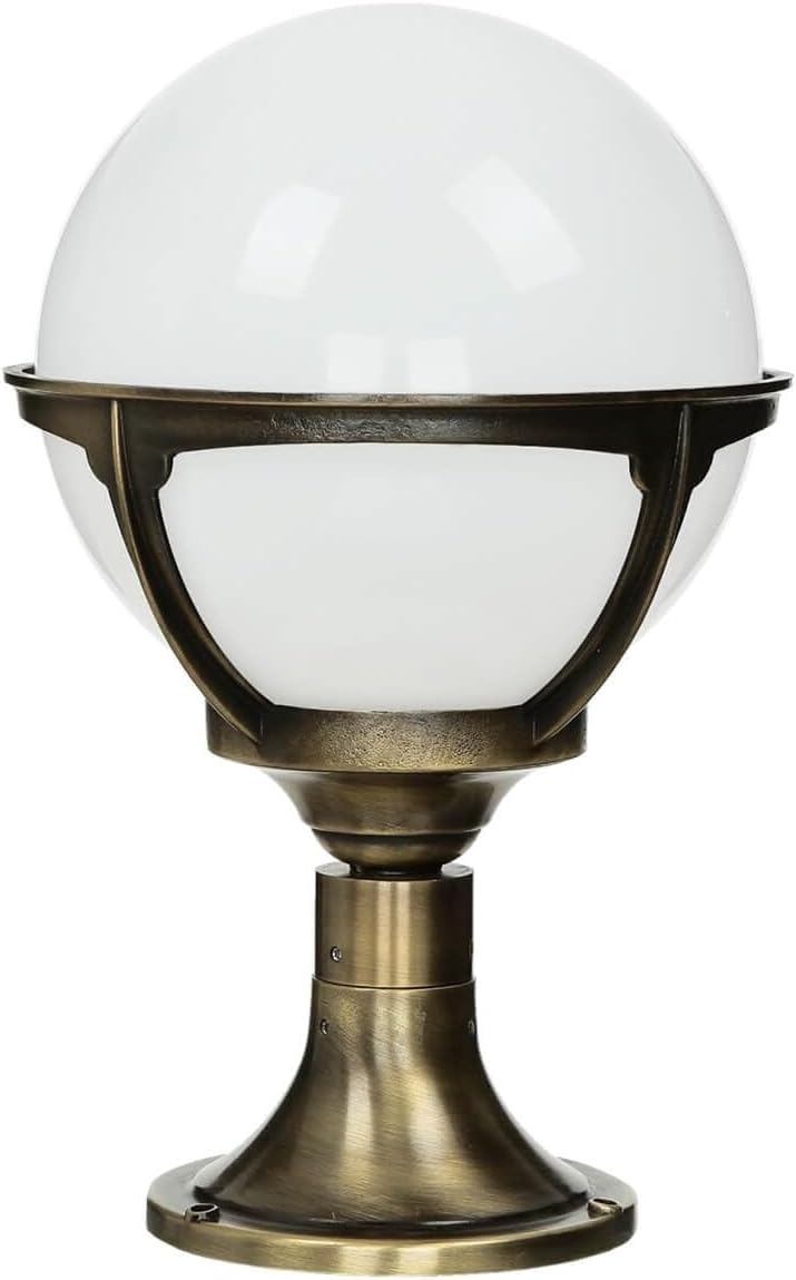Licht-Erlebnisse Sockellampe Messing echt 100% rostfrei robust Kugel Schirm rund Ø23cm H:38cm Premiu