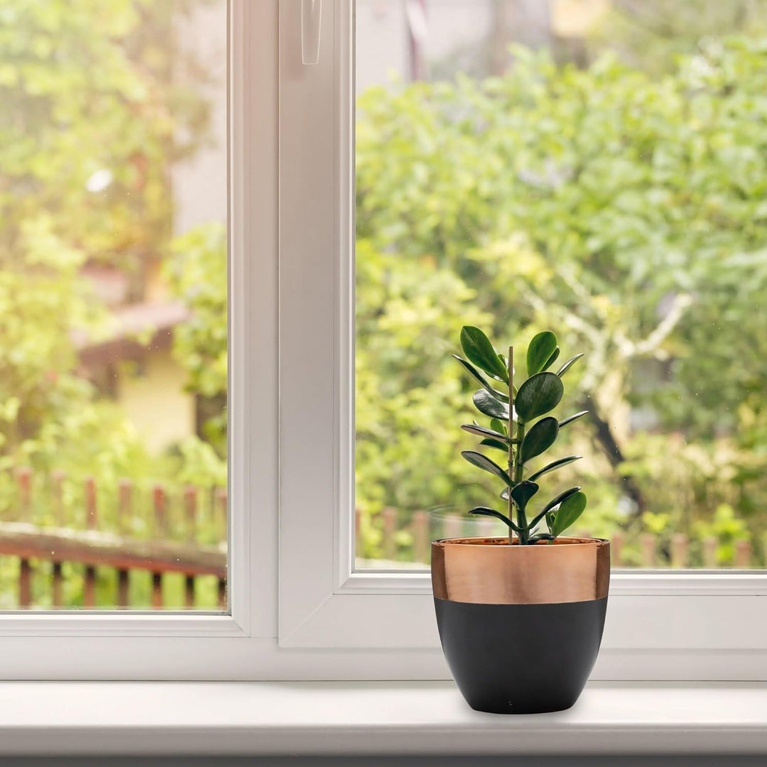 Jinfa 6er-Set Keramik Blumentöpfe Übertöpfe | Mattschwarz mit rosegoldenem Finish | Durchmesser 13,5