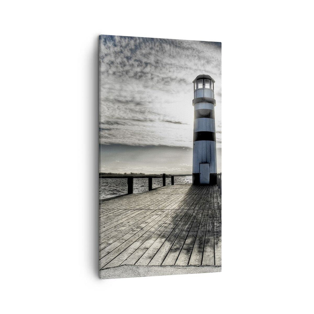 Bilder auf Leinwand See Leuchtturm Holzbrücke Wasser Leinwandbild mit Rahmen 45x80cm Wandbilder Deko