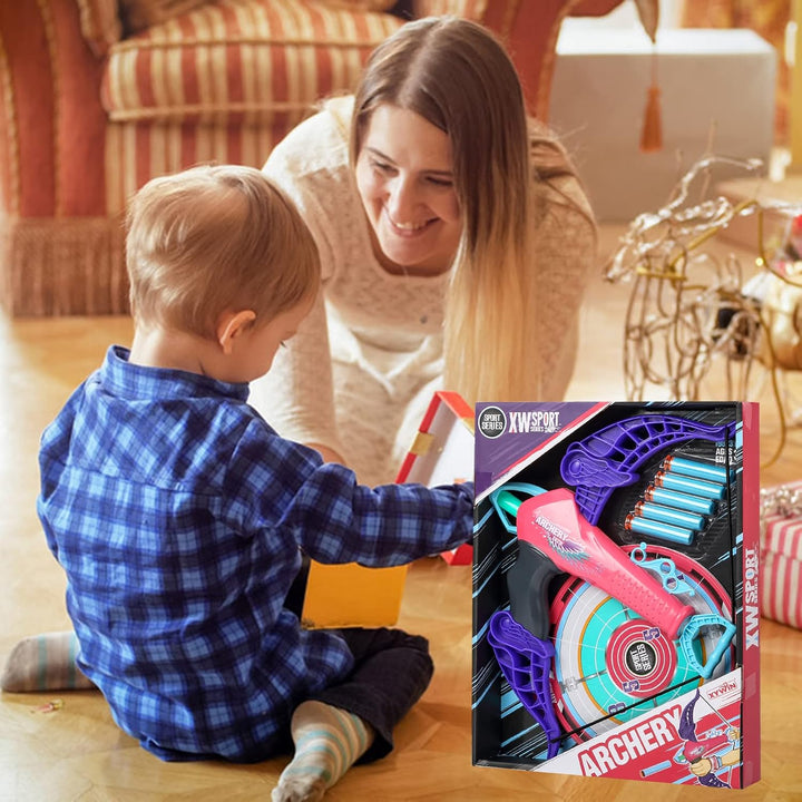 Bogen und Pfeil Set für Kinder Spielzeug, Bogenschiessen Set 5 Schaumstoff-Darts mit Saugnapf, Zielü