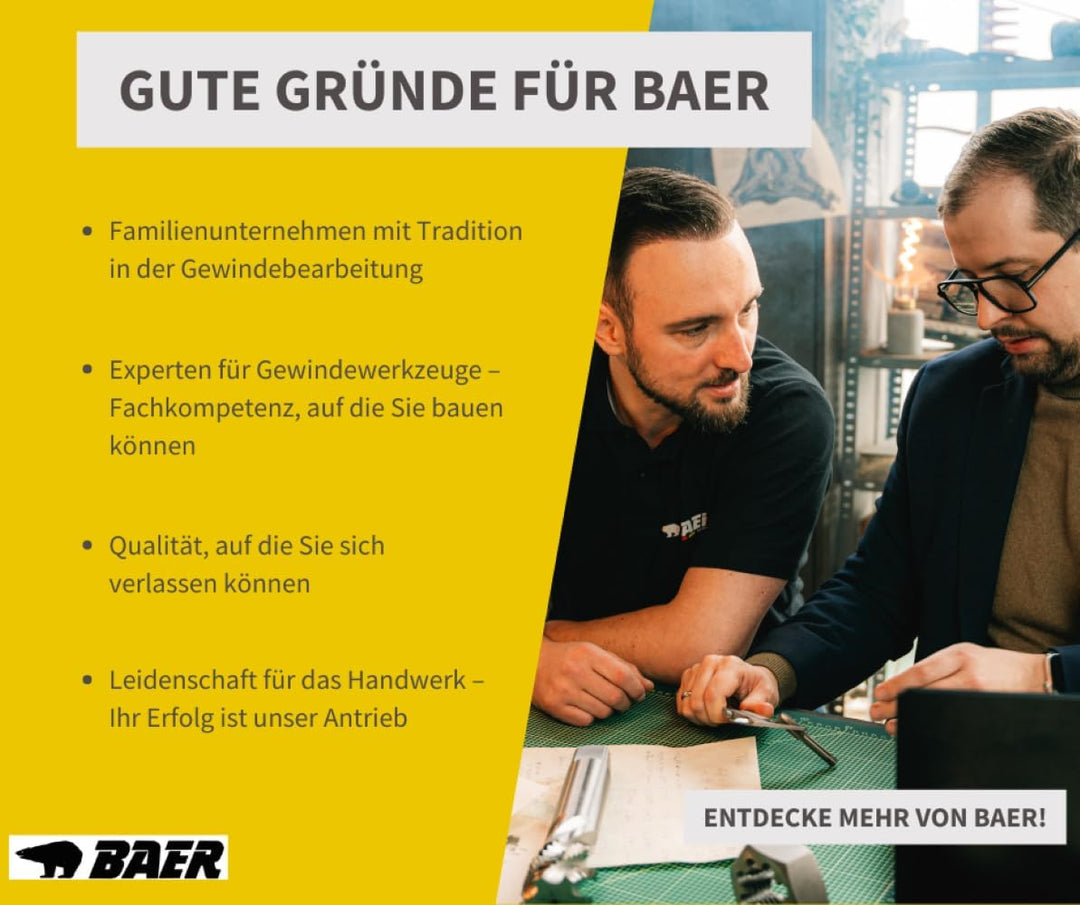 BAER Gewindebohrer G 3/8 x 19 HSSG - Einschnittgewindebohrer Form D - G (BSP) 3/8x19 - Gewindeschnei