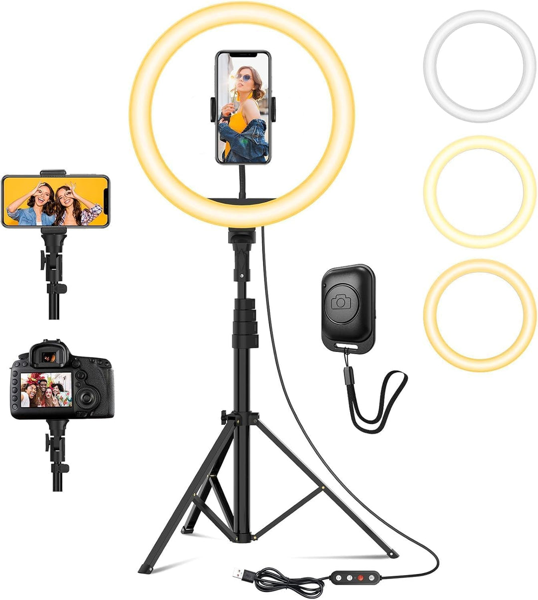 YOHOOLYO 30,5 cm Ringlicht mit Stativ 64 Zoll LED-Ring mit 10 Helligkeit 3 Beleuchtungsmodi, Stativ