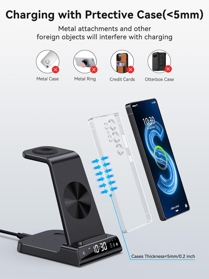 Wireless Charger für Samsung Galaxy S25 Ultra, Induktive Ladestation mit Digitaluhr für Samsung Gala