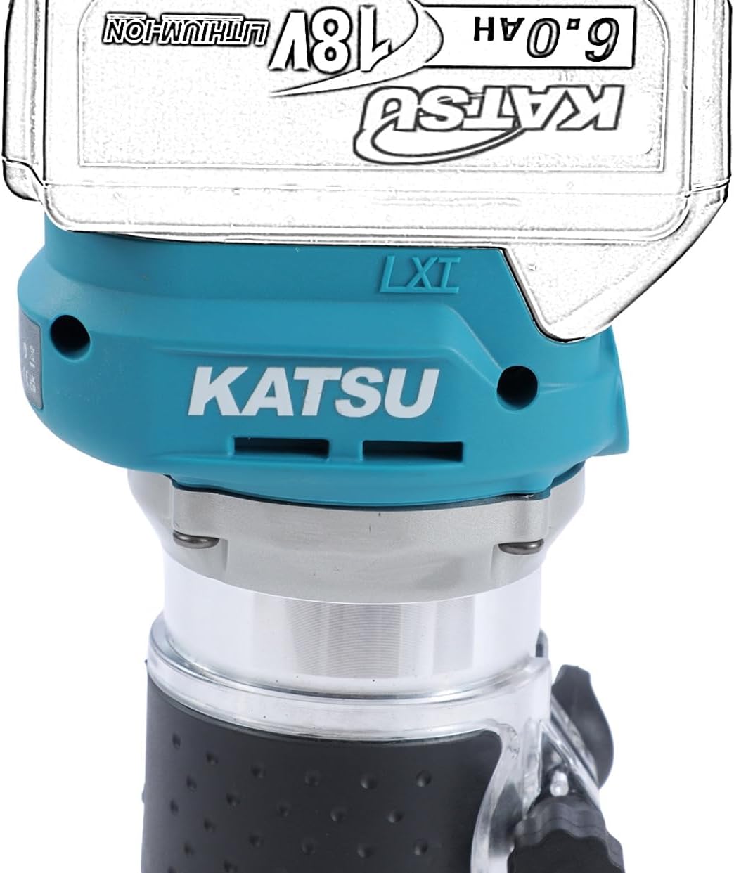 KATSU FIT-BAT 18V/21V Brushless Akku-Oberfräse Holzfräse Kantenfräse mit Trimmer-Basis, 3 Spannzange