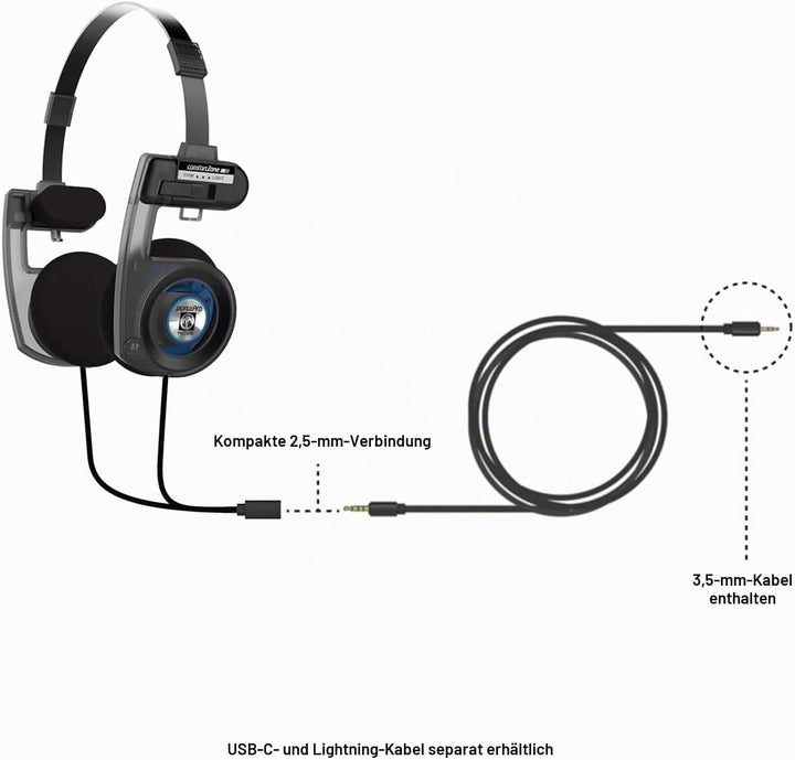 Koss Porta Pro Utility On-Ear-Kopfhörer, abnehmbares austauschbares Kabelsystem, zusammenklappbares