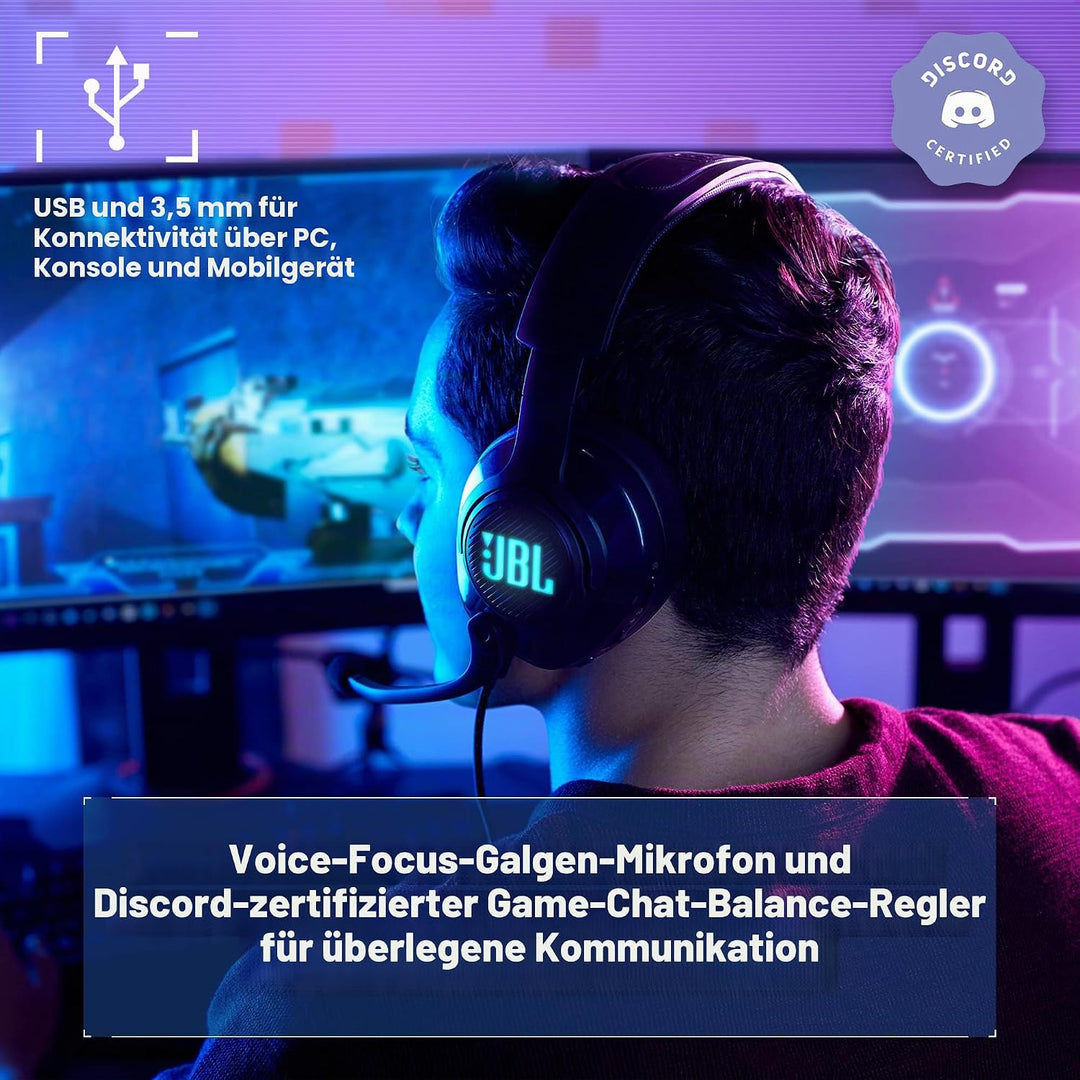 JBL Quantum 400 Over-Ear-Gaming-Kopfhörer mit USB- und Game-Chat-Balance-Zifferblatt – Schwarz