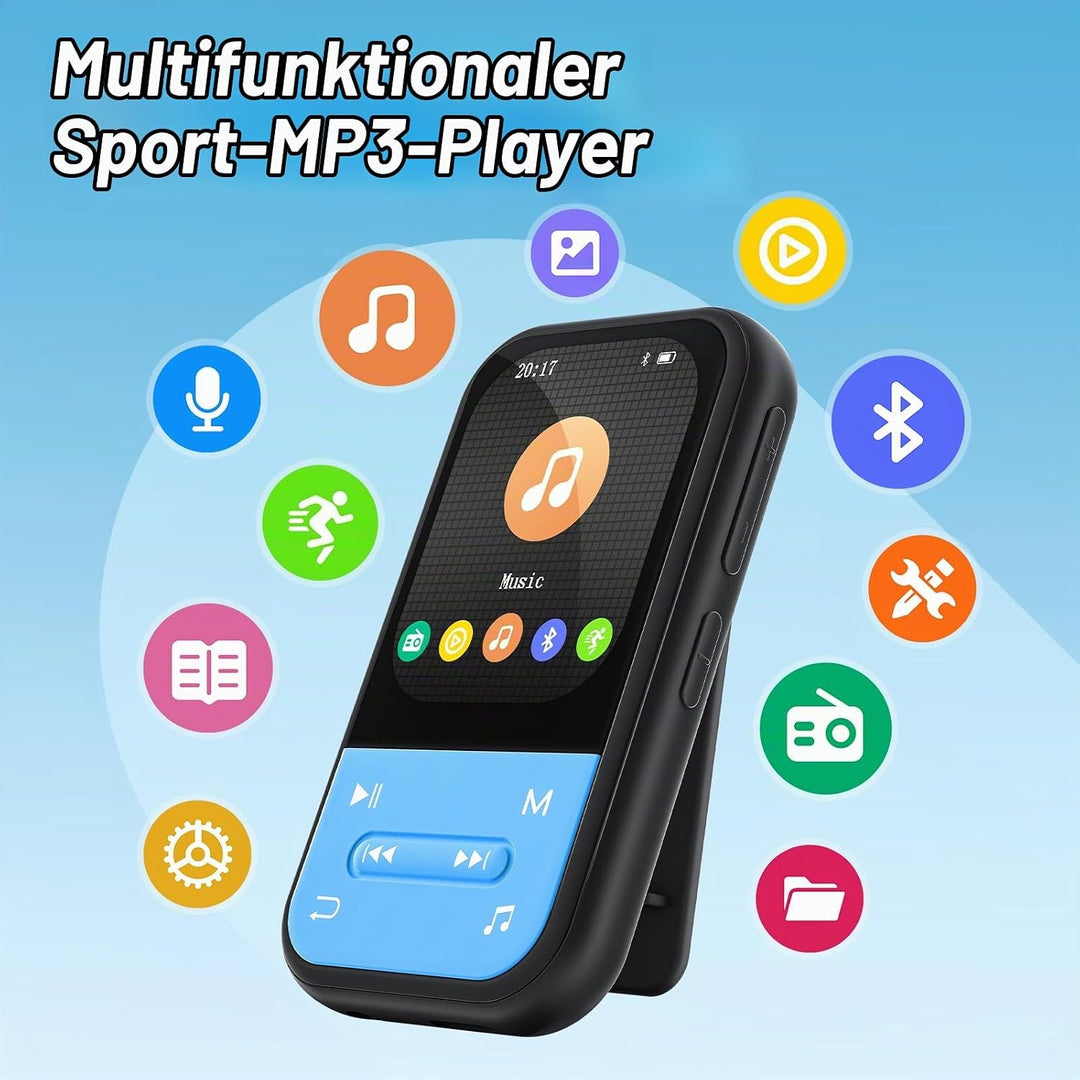 128GB MP3 Player - Clip MP3 Player mit Bluetooth 5.3, tragbarer Musikplayer mit FM-Radio, Sprachaufn