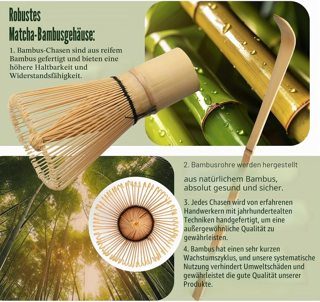 HEI MING Matcha Set hat 8 Teile, Zeremonielles Matcha Tee Set, Glas Matcha Schale und handgemachter