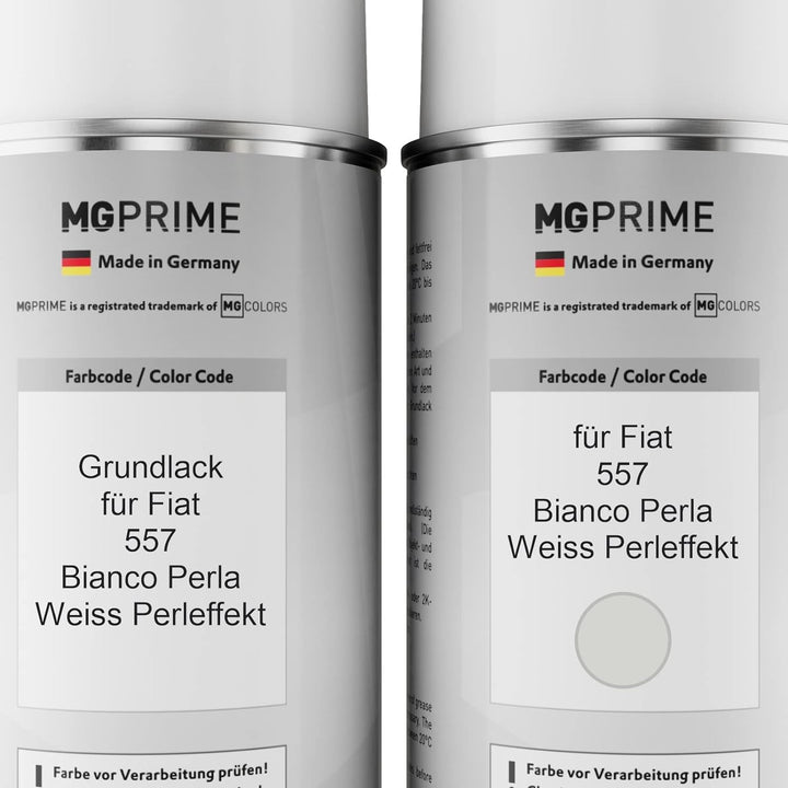 MG PRIME Autolack Sprühdosen Set für Fiat 557 Bianco Perla/Weiss Perleffekt Grundlack Basislack Klar