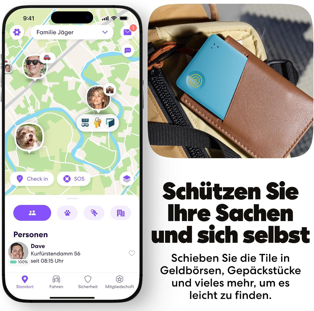 Tile by Life360 Slim - Geldbörsenfinder, Bluetooth-Tracker und Gegenstandsfinder für Gepäckanhänger,