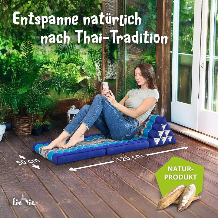 livasia Thaikissen mit 2 Auflagen - 120x50x8cm - Dreieckskissen mit Sitzkissen, Keilkissen mit Kapok